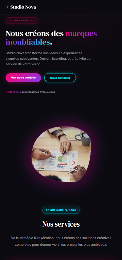 Aperçu mobile du Template Agence Premium, site internet professionnel pour agence créative
