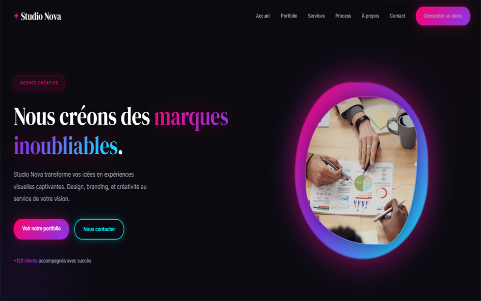 Aperçu desktop du Template Agence Premium, design pastel moderne signé ZenderWeb