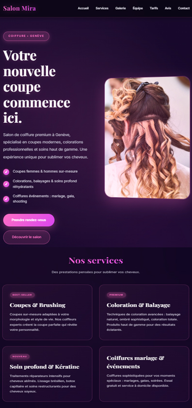 Aperçu mobile du Template Coiffure Premium, site internet professionnel pour salon de coiffure