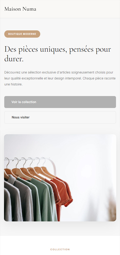 Aperçu mobile du Template Boutique Premium, site e-commerce professionnel