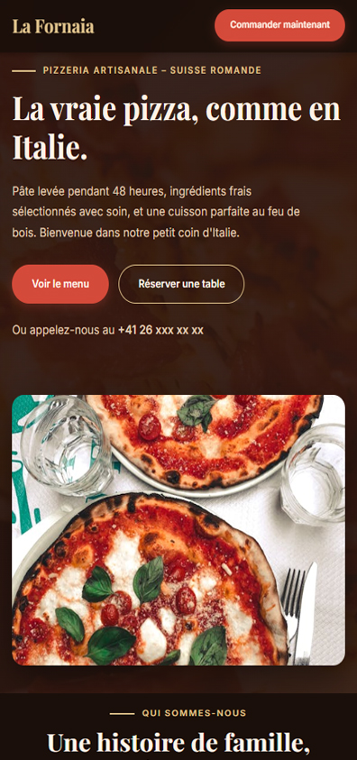 Aperçu mobile du template Pizzeria La Fornaia, site internet professionnel pour restaurant