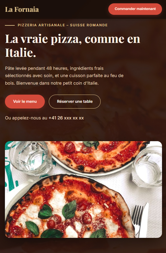 Aperçu tablette du template Pizzeria La Fornaia, site web professionnel responsive