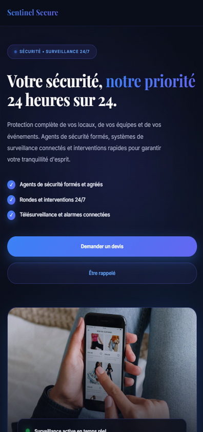 Aperçu mobile du Template Sécurité Premium, site internet professionnel pour entreprise de sécurité