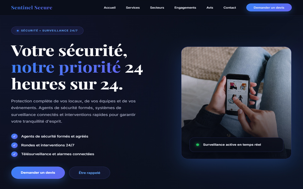 Aperçu desktop du Template Sécurité Premium, design professionnel ZenderWeb