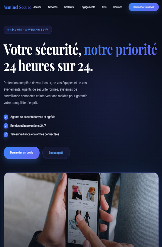 Aperçu tablette du Template Sécurité Premium, site web responsive pour société de sécurité