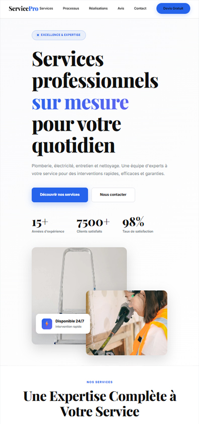 Aperçu mobile du Template Services Premium, site internet professionnel pour services à domicile