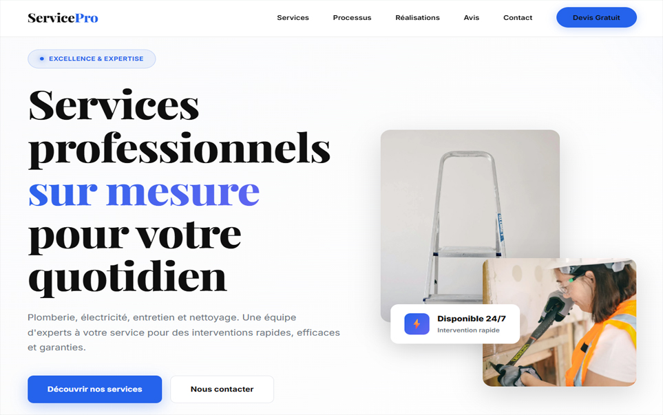 Aperçu desktop du Template Services Premium, design moderne ZenderWeb