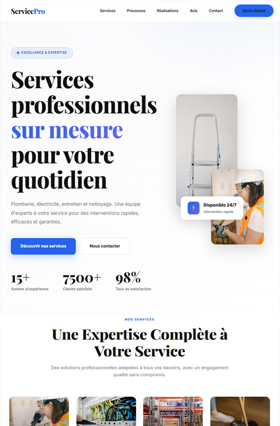 Aperçu tablette du Template Services Premium, site web responsive pour entreprises de services